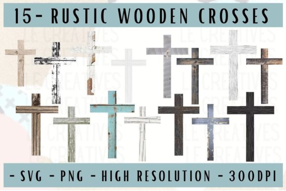 15 Rustic Wooden Crosses Watercolor Illustrations