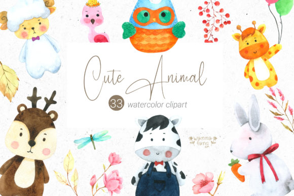 Animal Babies Watercolor Clipart, PNG