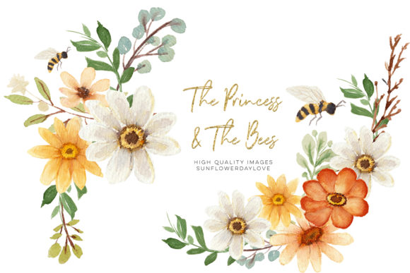 Bees Clipart Watercolor Daisies Bee
