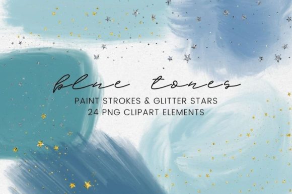 Blue Watercolor Paint Brushstroke and Illustrations