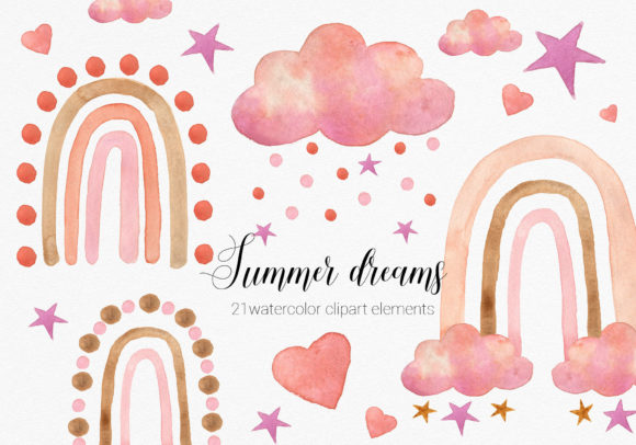 Boho-Baby Rainbows. Watercolor Clipart