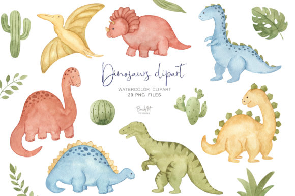 Dinosaurs Watercolor Clipart and Illustrations