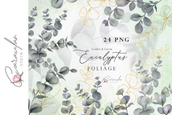 Eucalyptus Watercolour Golden Clipart Illustrations