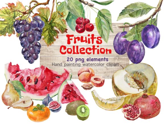Fruits Watercolor Clipart .Food Clipart