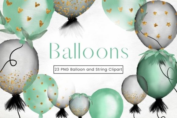 Green and Black Watercolour Balloon Illustrations