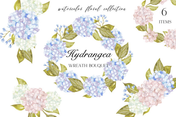 Hydrangea Wreath, Watercolor Illustrations