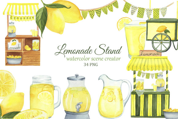 Lemonade Stand Watercolor Clipart and Illustrations