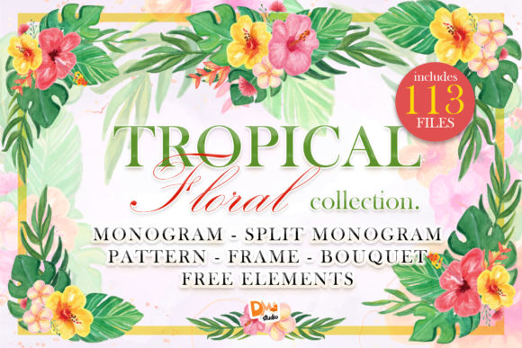 Mini Bundle Tropical Floral WaterColor Illustrations