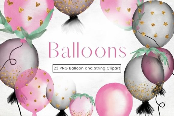 Pink and Black Watercolour Balloon Illustrations