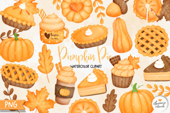 Pumpkin Pie Watercolor Clipart and Illustrations