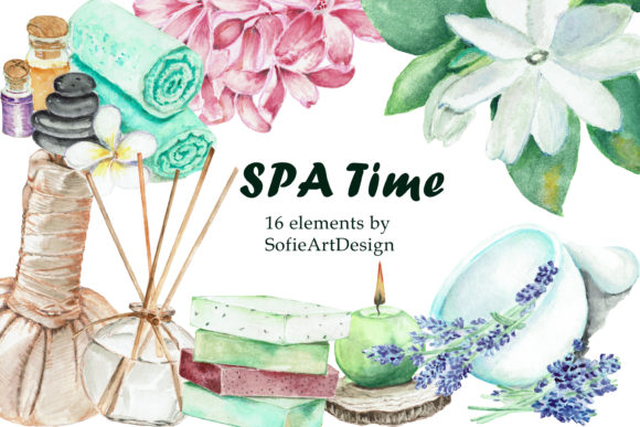 Spa Time Watercolor Clipart and Illustrations