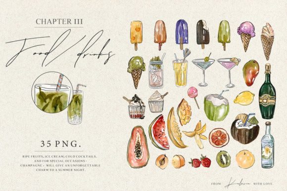 Summer Food Drinks - Watercolor Set