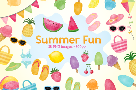 Summer Fun Watercolor Clip Arts and Illustrations