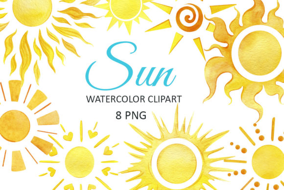Sun Clipart, Summer Watercolor Set