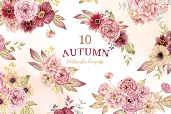 Watercolor Autumn Bouquets, Boho Fall Illustrations