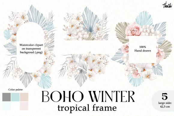 Watercolor Boho Floral Frame Clipart Png