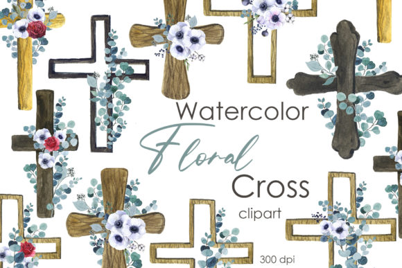 Watercolor Cross Clipart. Easter Baptism
