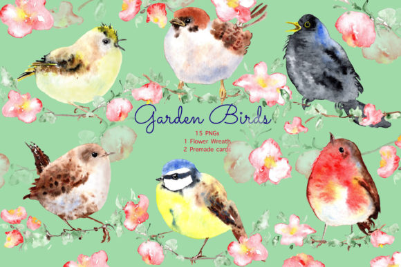 Watercolor Cute Garden Birds Clip Art