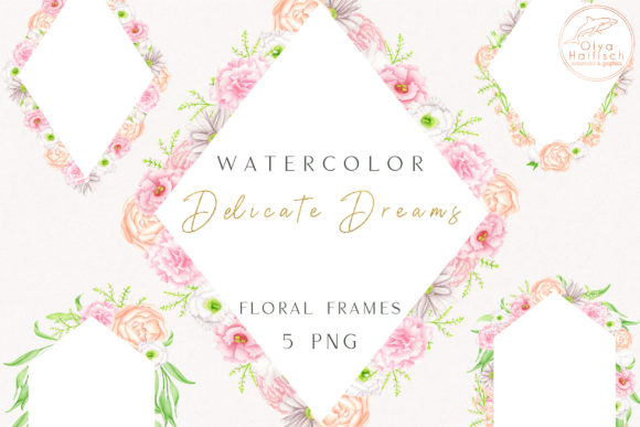 Watercolor Flower Frames. Floral Clipart