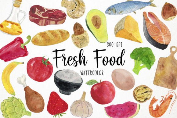 Watercolor Fresh Food Clipart, Organic Illustrations