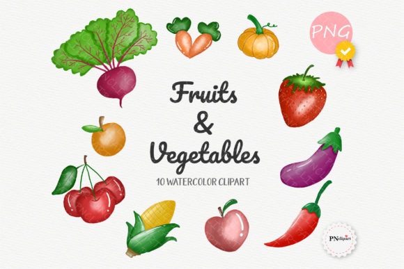 Watercolor Fruit Vegetable PNG Clipart and Illustrations