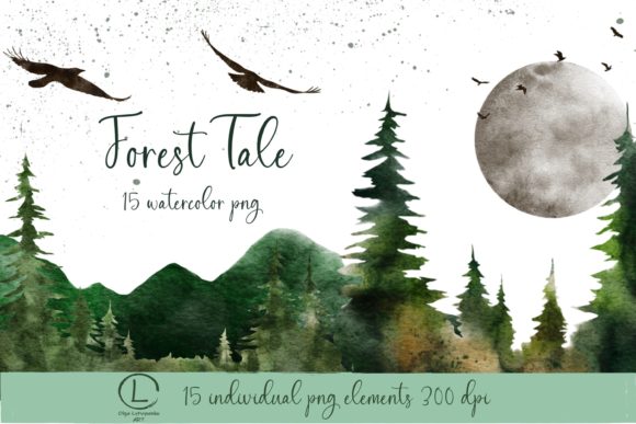 Watercolor Green Forest Clipart and Illustrations