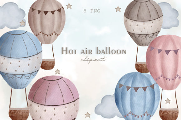 Watercolor Hot Air Balloons Clipart PNG