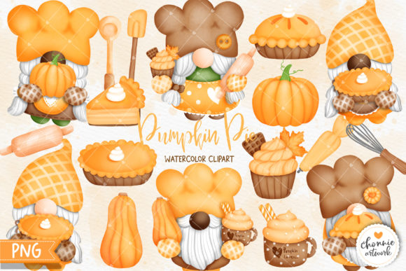 Watercolor Pumpkin Pie Gnome Clipart and Illustrations