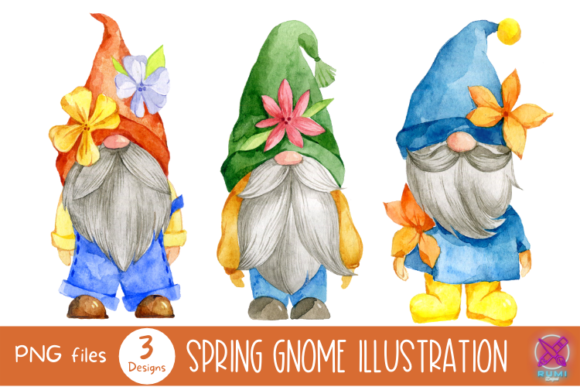 Watercolor Spring Gnome Illustration and Illustrations