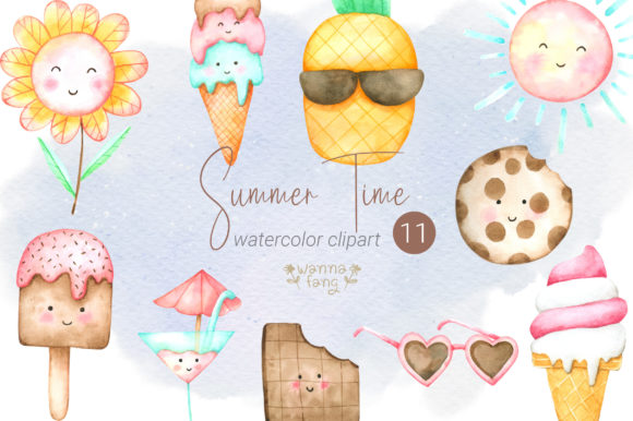 Watercolor Summer Clipart Beach Clipart Illustrations