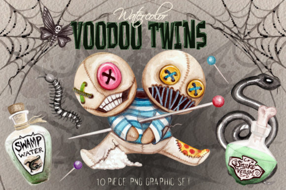 Watercolor Voodo Twins Clip Art Set and Illustrations