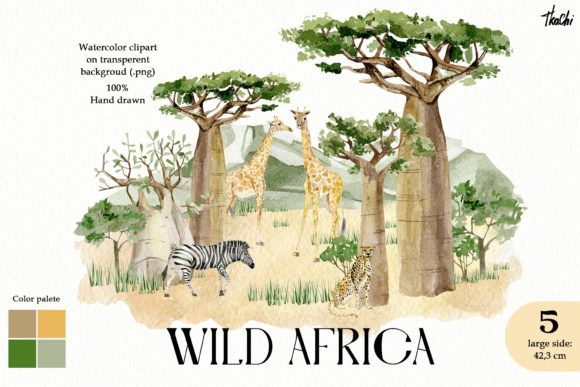 Watercolor Wild Animals African Clipart and Illustrations