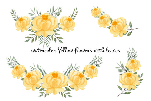 Watercolor Yellow Flowers with Leaves