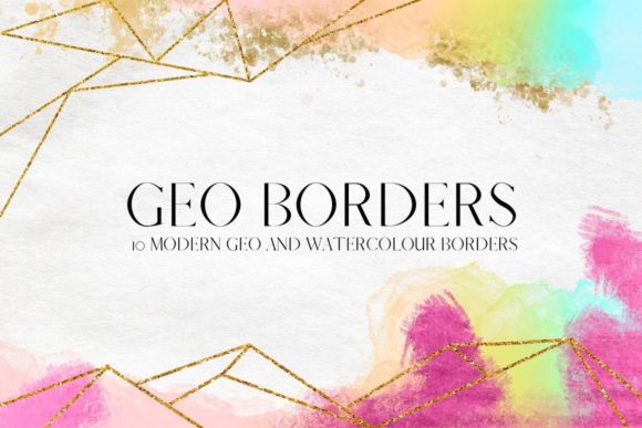 Watercolour and Glitter Geo Borders Illustrations