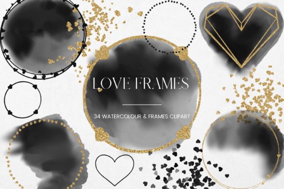Watercolour Black Heart and Frames Illustrations